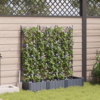 Berkfield Home Garden Planter with Trellis 3 pcs Grey 120x40x125.5 cm