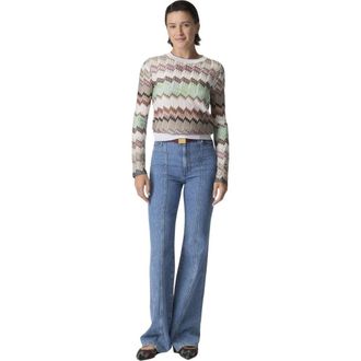 Missoni Viscose Lam&eacute; Crewneck Sweater With Contrast Trim in Green& Brown at Nordstrom, Size 40 It