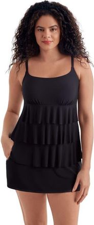 Longitude Faux Ruffle Skirtini Long Torso Swimsuit in Solitude at Nordstrom, Size 10