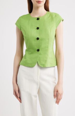 Aligne Connie Organic Cotton & Linen Blend Button-Up Top in Apple Green at Nordstrom, Size 16