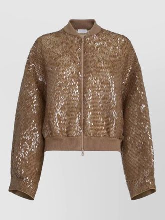 Brunello Cucinelli sequin bomber jacket long sleeves zip