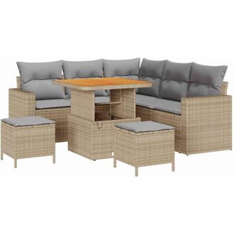 vidaXL Garden Sofa Set 9 pcs Beige and Light Grey Poly Rattan vidaXL