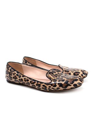 Prada Leopard Print Patent Leather Ballerinas Size 37