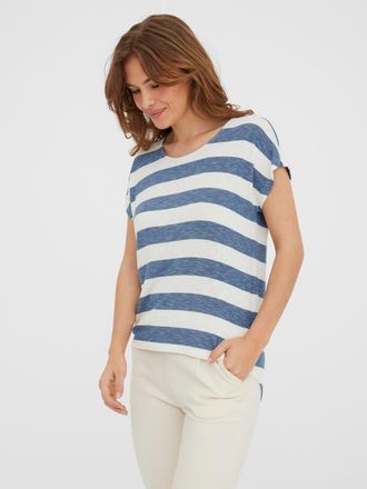 Vero Moda Kurzarmshirt VERO MODA VMWIDE STRIPE SL TOP GA JRS NOOS, Damen, Gr. XL, blau (china blau stripes:snow wei&szlig;), Jersey, Obermaterial: 96% Viskose, 4% Ela