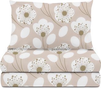 KASANOVA Completo letto 1 piazza e mezza beige fiori bianchi