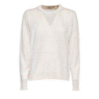 Max Mara Maglia Girocollo - Dames - Ronde hals truien - Wit - L - Linnen - Truien & Vesten