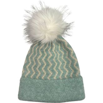 MARCUS ADLER Zig Zag Faux Fur Pompom Beanie in Seafoam at Nordstrom Rack