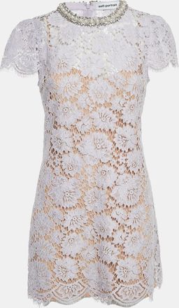 Self Portrait Lilac Lace Embellished Neck Mini Dress
