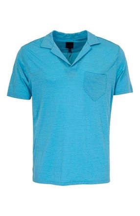 Lords of Harlech Bobby Merino Wool Johnny Collar Polo in Teal at Nordstrom, Size Xx-Large