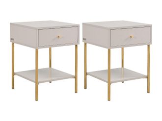 Vente-Unique Conjunto de 2 mesitas de noche con 1 caj&oacute;n - MDF y metal - Beige y dorado - MILAVIA