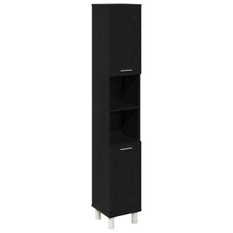 vidaXL Mobiletto Da Bagno Con Porta Rovere Nero 30 X 30 X 179 Cm - Vidaxl