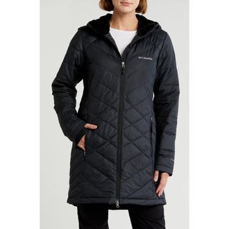 Columbia Heavenly Long Water Resistant Insulated Hooded Coat in Black at Nordstrom, Size Small