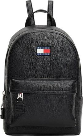 Tommy Jeans Tassen, Dames, Zwart, ONE Size, Compacte Zwarte Rugzak met Voorvak met Rits