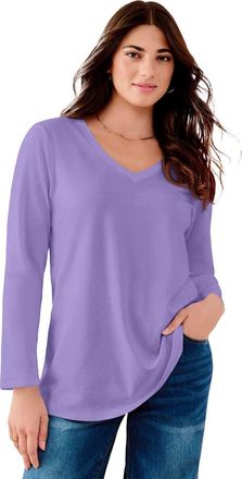 Roaman's Plus Size Ultimate Long Sleeve V Neck Tee in Vintage Lavender at Nordstrom, Size 36