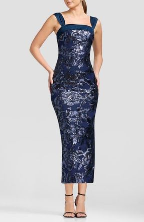 Dress The Population Julie Sequin Sleeveless Gown in Navy Multi at Nordstrom, Size Xx-Large