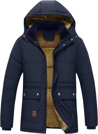 Generic RLEHJN Puffer Jacket Mens Winter Warm Coat Sherpa Fleece Lined Down Jacket Plain Windbreaker Quilted Jackets Outdoor Softshell Jackets Full Zip Coat w