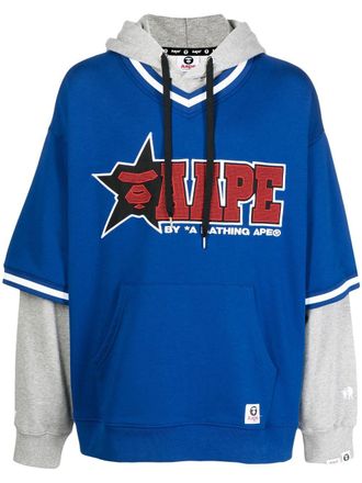 Aape By A Bathing Ape logo-print pullover hoodie - men - Polyester/Cotton - L - Blue