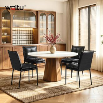 Woltu Woltu Juego De 4 Sillas Acolchadas Para Comedor/cocina - Respaldo Alto, Acolchado De Doble Capa, Patas De Metal, Estilo Moderno, Piel Sint&eacute;tica Negro