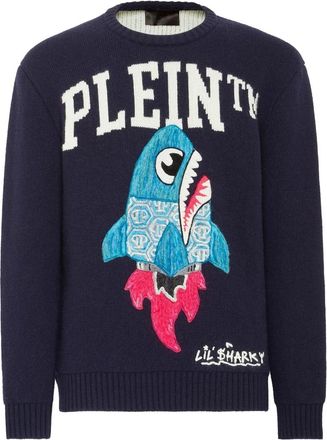 Philipp Plein Pullover Ronde Hals - Heren - Ronde hals truien - Blauw - 3XL - Wol - Truien & Vesten