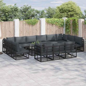 vidaXL Conjunto De Sof&aacute; De Jard&iacute;n Con Coj&iacute;n 13 Pcs Negro Aluminio Vidaxl
