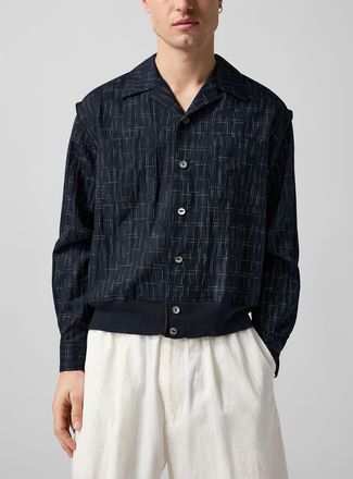 Undercover Mens Knit hem geometric pattern cabana shirt