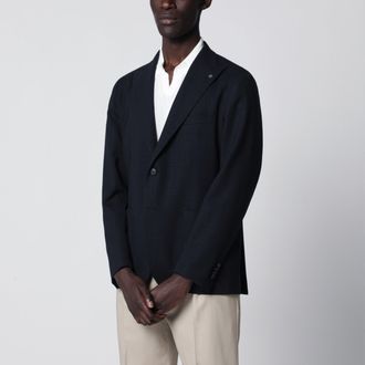 Tagliatore Single-breasted blue textured wool jacket