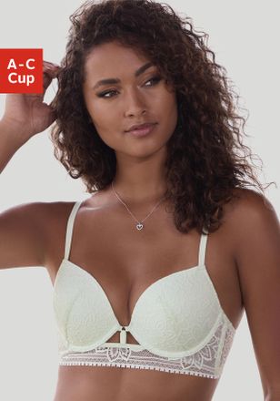 Lascana Push-up-BH LASCANA, Damen, Gr. 70, Cup B, gr&uuml;n (hellmint), Spitze, Obermaterial: 60% Polyamid, 33% Polyester, 7% Elasthan, BHs Push-up-BH, mit B&uuml;gel a