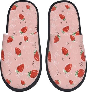 Generic Cotton Slipper Strawberry Print Cosy Home Slippers Fluffy Lightweight Womens Slippers Ladies Indoor M