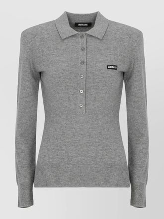 Rotate cashmere merino wool ribbed long-sleeve polo jumper