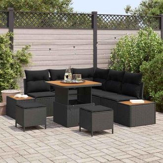 vidaXL Vidaxl - Conjunto De Sof&aacute; De Jard&iacute;n Con Coj&iacute;n 8 Pcs Negro Polirat&aacute;n