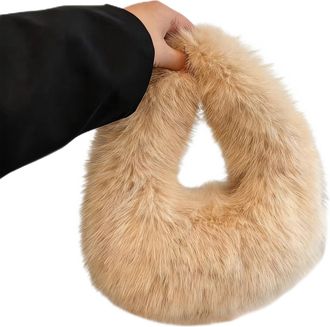 Generic Furry Purse For Women Fuzzy Tote Handbags Large Cute Plush Bag Ladies Faux Fur Bag For Autumn And Winter (Khaki)