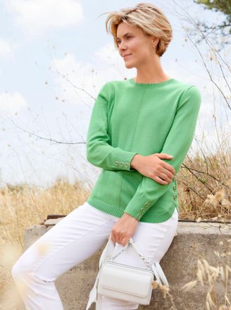 Casual Looks Strickpullover CASUAL LOOKS Langarm-Pullover, Damen, Gr. 36, apfel, 50% Baumwolle, 50% Polyacryl, unifarben, Pullover Strickpullover