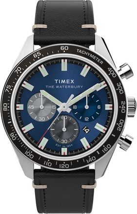 Timex Waterbury Traditional Chronograph Leather Strap Watch, 41mm in Black at Nordstrom