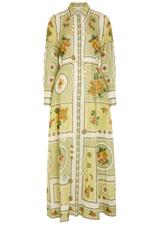 Alemais Alemais Dixie Printed Ramie Maxi Shirt Dress - Yellow - 16 (UK16 / XL)