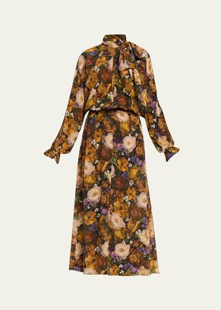 Adam Lippes Seraphina Silk Long-Sleeve Floral Dress