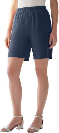 Roaman's Plus Size Soft Knit Pull On Short in Navy at Nordstrom, Size Medium