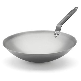 De Buyer 5114.35 - Wok in acciaio al carbonio, forma arrotondata, manico resistente