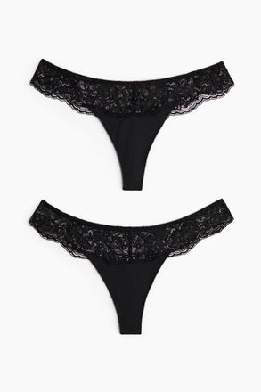H&M 2er-Pack Tangas aus Mikrofaser mit Spitze - Schwarz