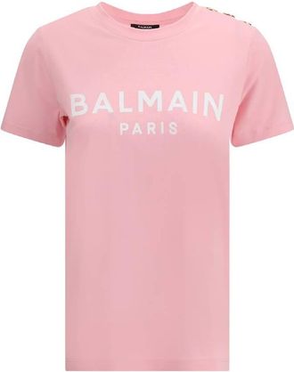 Balmain Short Sleeve Button Embellished T Shirt