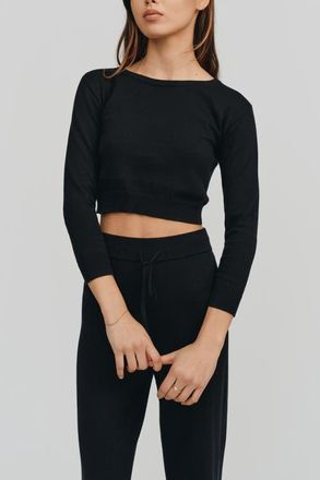 Kathryn McCarron Astrid Long Sleeve Crop Sweater in Black at Nordstrom, Size X-Large