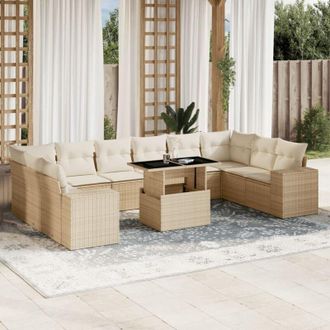 vidaXL Set De Sof&aacute;s De Jard&iacute;n 11pzas Con Cojines Rat&aacute;n Sint&eacute;tico Beige Vidaxl