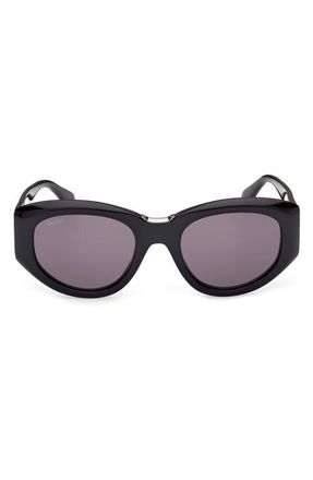 Max Mara 52mm Round Sunglasses in Black Ruthenium /Smoke at Nordstrom