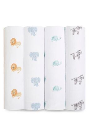 Aden + Anais Assorted 4-Pack Organic Cotton Muslin Swaddling Cloths in Animal Kingdom at Nordstrom