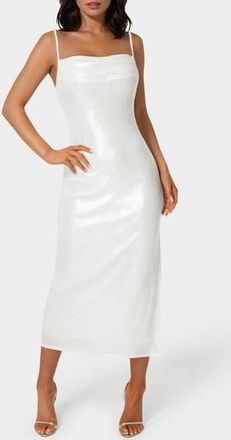 Bebe Foil Metallic Midi Dress in Ivory /Silver at Nordstrom Rack, Size X-Large