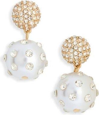 Nordstrom Rack Crystal Faux Pearl Drop Earrings in Clear- White- Gold at Nordstrom Rack
