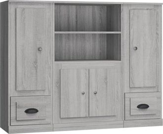 vidaXL Aparador Alto 3 Piezas Madera Contrachapada Gris Sonoma Vidaxl