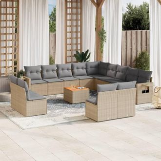 vidaXL Set Sof&aacute;s De Jard&iacute;n 14 Pzas Con Cojines Rat&aacute;n Sint&eacute;tico Beige Vidaxl