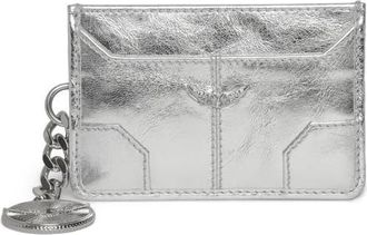 Zadig&Voltaire Sunny Pass Metallic Leather Card Case in Silver at Nordstrom