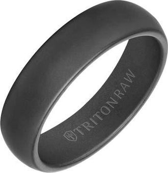 Triton 6MM Tungsten Raw Black DLC Ring with Dome Profile and Rolled Edge at Nordstrom, Size 11.5
