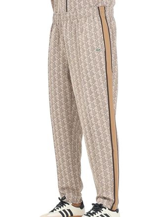 Lacoste Beige Track Pants With Geometric Pattern And Contrast Stripes